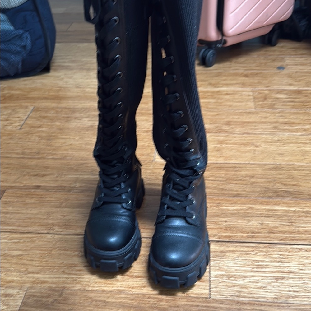 Sleek Black Lace-Up Moto Boots